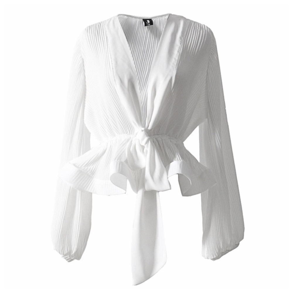 Stunning Black & White Pleated Tie Top - Picture 4 of 6